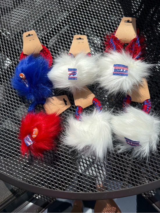 Hand Crafted Other - Buffalo Fuzzy Pom-Pom Hair scrunchies in Red, White & Blue six sold together.